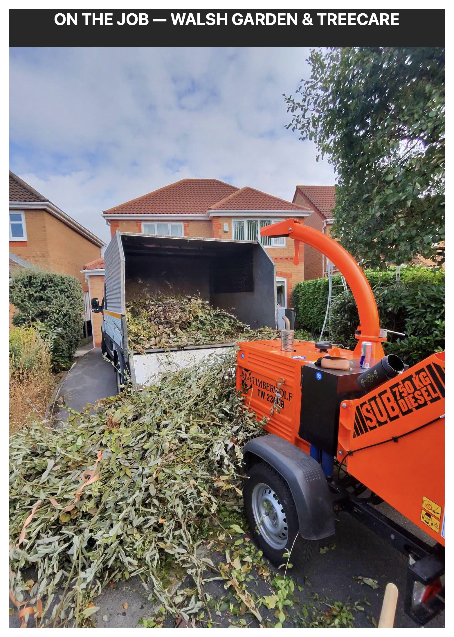 Walsh Tree Care Wood Chipper and Truck on site